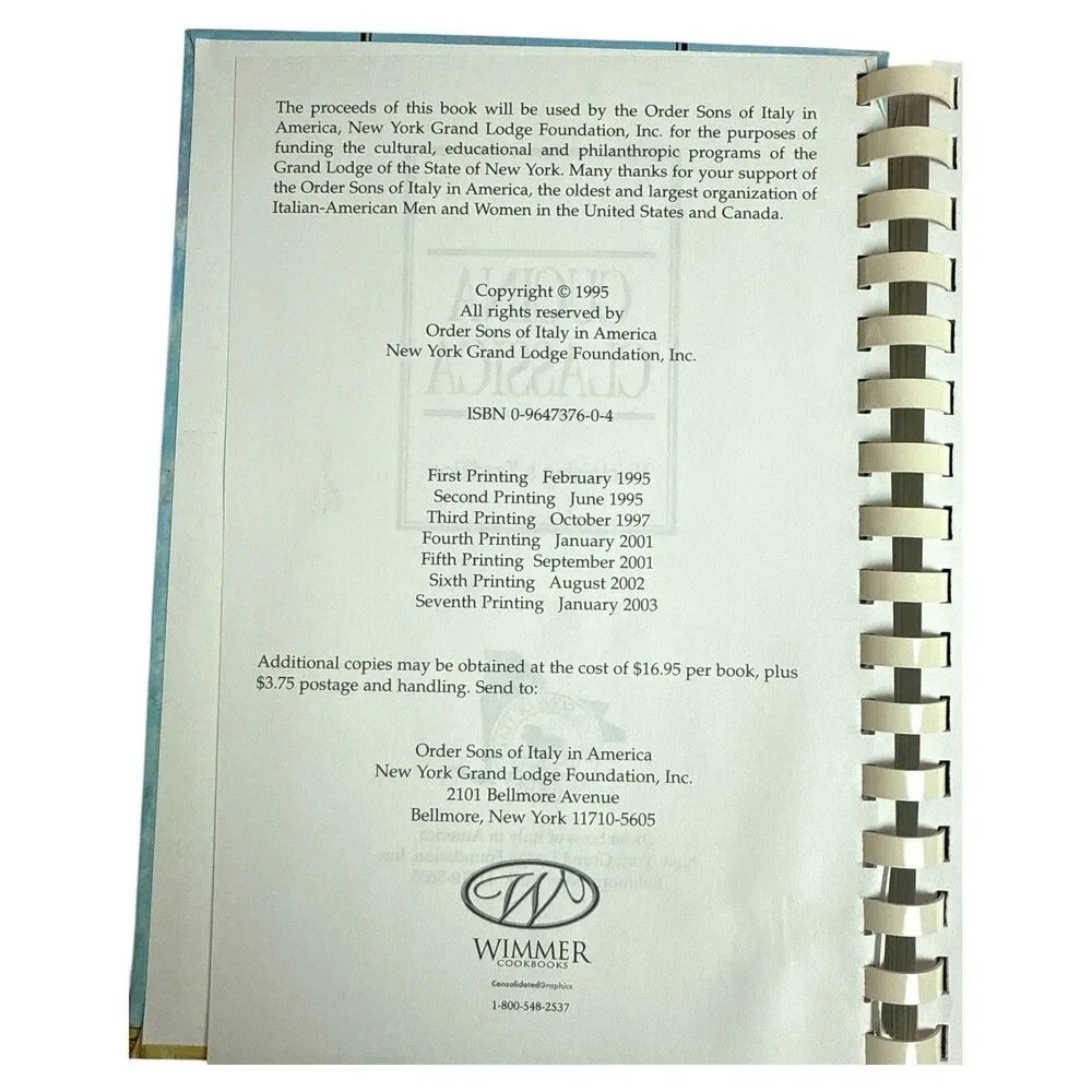 Cucina Classica Italian Cookbook Sons of Italy 2001 Recipes Traditions